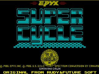 Super Cycle title screen for ZX Spectrum